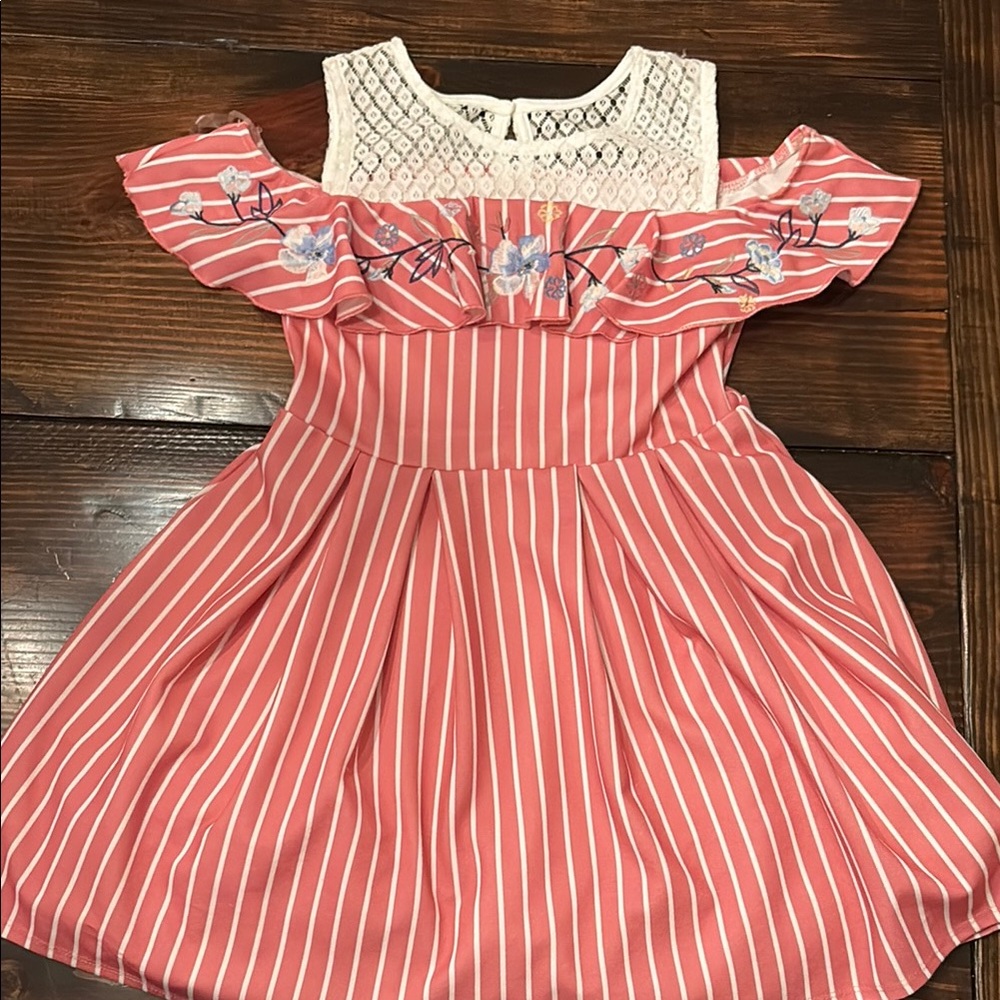 Knitworks White and Pink Ruffled Tiered Sundress with Flutter Sleeves